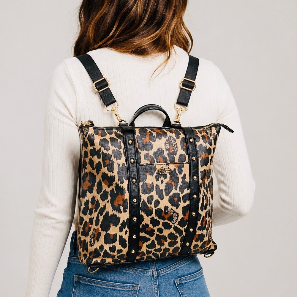 Victoria's Secret Leopard Print Convertible Backpack Tote Bag Studded NWT - Picture 3 of 10